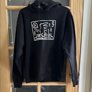 Black DJ Dog Keith Haring Graphic Hoodie